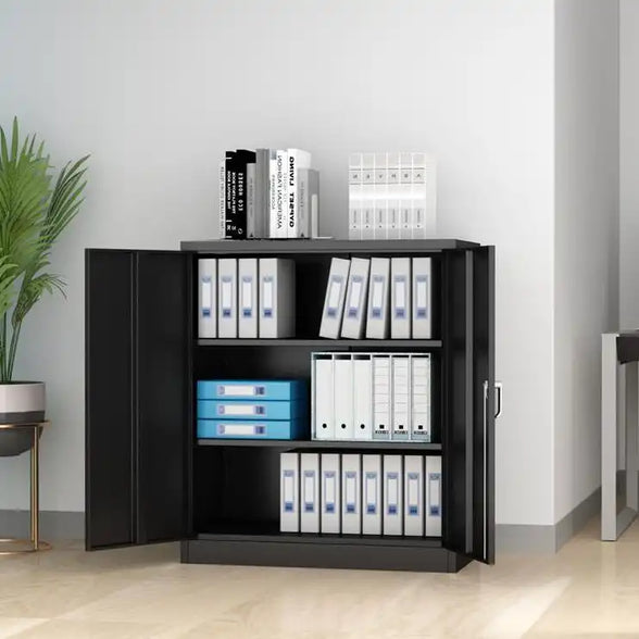 GREATMEET Metal Storage Cabinets with 2 Adjustable Shelves for Home Office with Handle Security Lock
