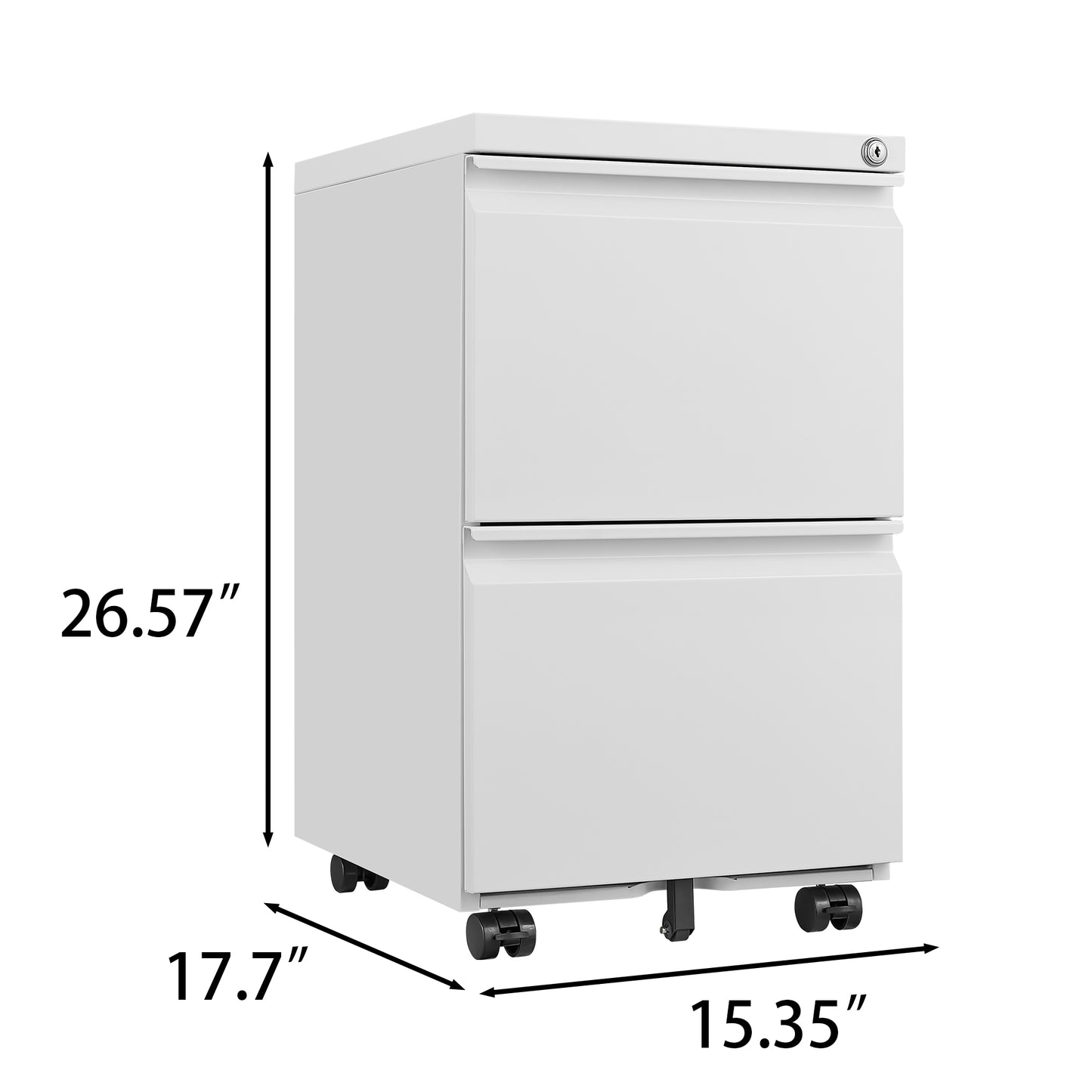 Greatmeet 2 Drawer File Cabinet on Wheels, Home Office Mobile Under Desk with Lock, Vertical Files Drawers for Legal/Letter/A4,Fully Assembled