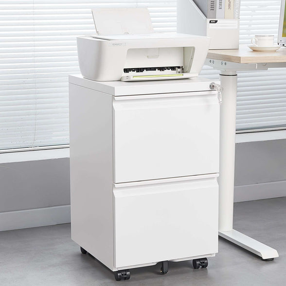 Greatmeet 2 Drawer File Cabinet with Lock, Metal Under Desk Rolling Filing Cabinet fits Letter/Legal/A4 Size for Home Office, Mobile Filing Cabinet