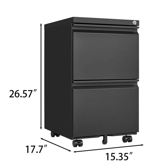 Greatmeet 2 Drawer File Cabinet with Lock, Metal Under Desk Rolling Filing Cabinet fits Letter/Legal/A4 Size for Home Office, Mobile Filing Cabinet