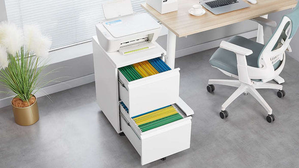 Greatmeet 2 Drawer File Cabinet with Lock, Metal Under Desk Rolling Filing Cabinet fits Letter/Legal/A4 Size for Home Office, Mobile Filing Cabinet