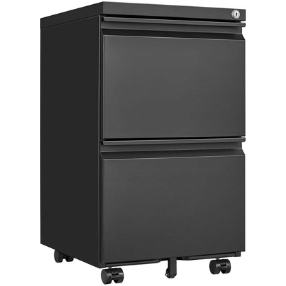 Greatmeet 2 Drawer File Cabinet with Lock, Metal Under Desk Rolling Filing Cabinet fits Letter/Legal/A4 Size for Home Office, Mobile Filing Cabinet