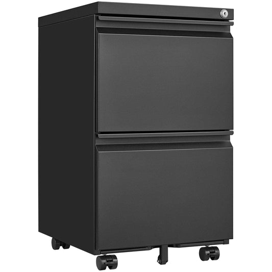 Greatmeet 2 Drawer File Cabinet with Lock, Metal Under Desk Rolling Filing Cabinet fits Letter/Legal/A4 Size for Home Office, Mobile Filing Cabinet