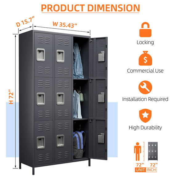 thumbnail image 2 of Mlezan 3-Door Metal Storage Cabinet Locker – 15.7x35.4x71 Inch – For Office, Gym, School, Home 2 of 3
