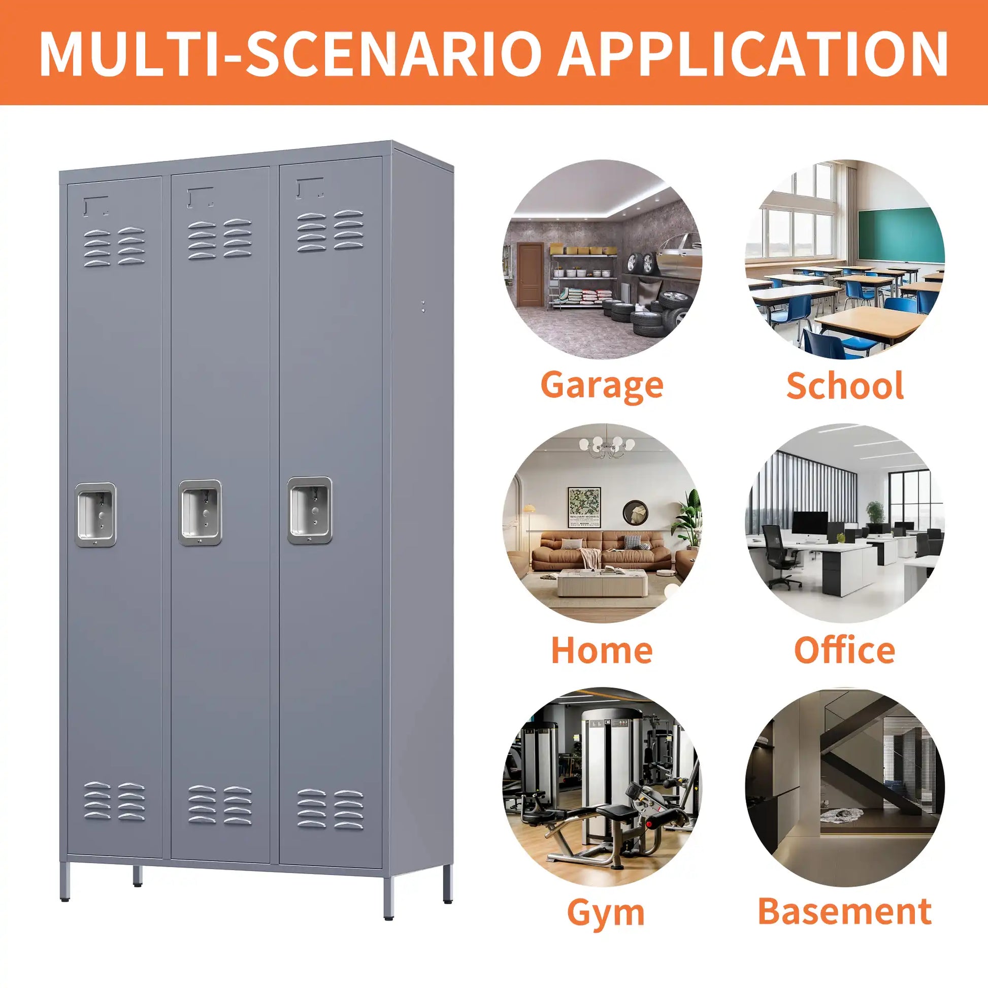 3-door metal closet organizer for garage school office