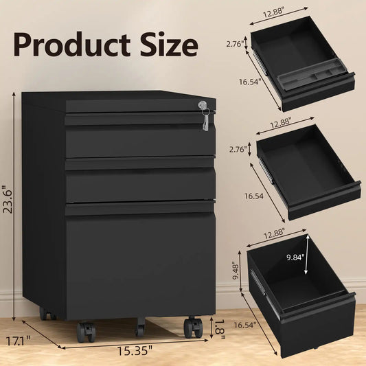 3 Drawer Metal Mobile File Cabinet with Lock 11 #black