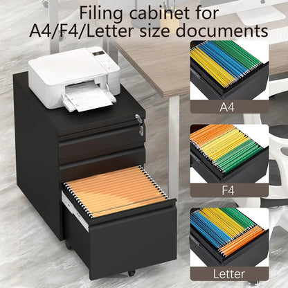 3 Drawer Metal Mobile File Cabinet with Lock 12