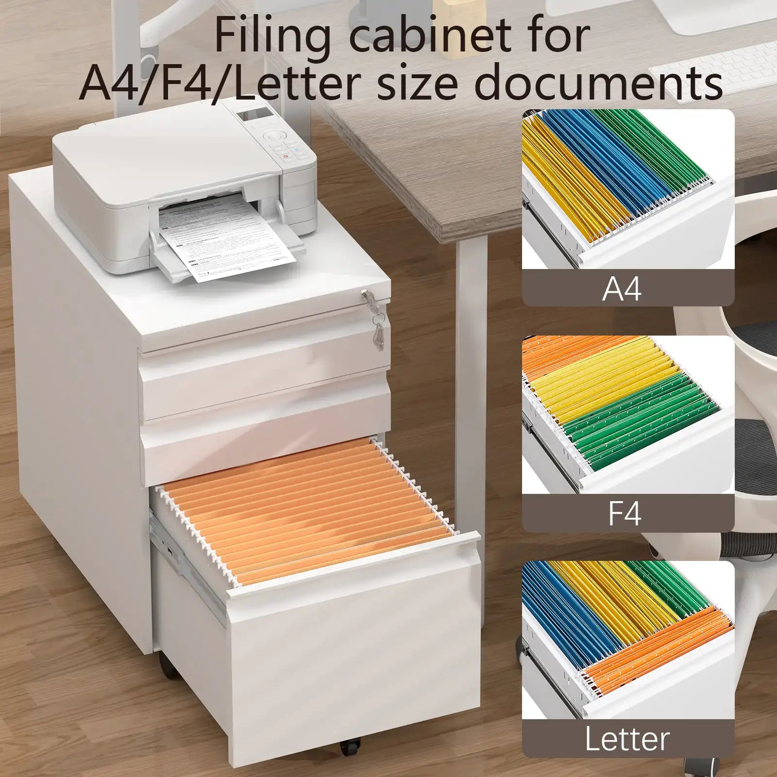 3 Drawer Metal Mobile File Cabinet with Lock 6