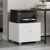 GREATMEET Metal Printer Stand with Storage Mobile Printer Tables for Small Spaces with Door Adjustable Shelf White File Cabinet on Wheels for Home Office