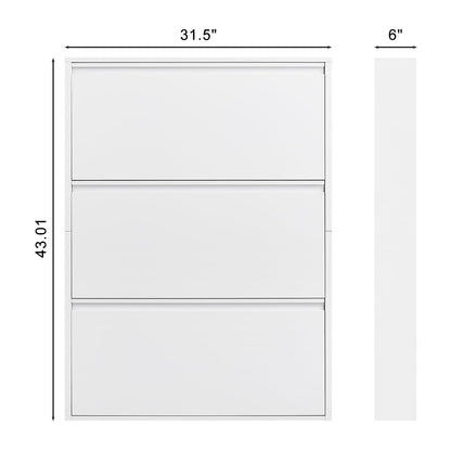 GREATMEET Shoe Storage Cabinet with 3 Flip Drawers, Wall Mount Metal Shoe Organizer for Entryway, Flip Drawer Steel Shoe Rack Cabinet for Indoor Shoe Storage