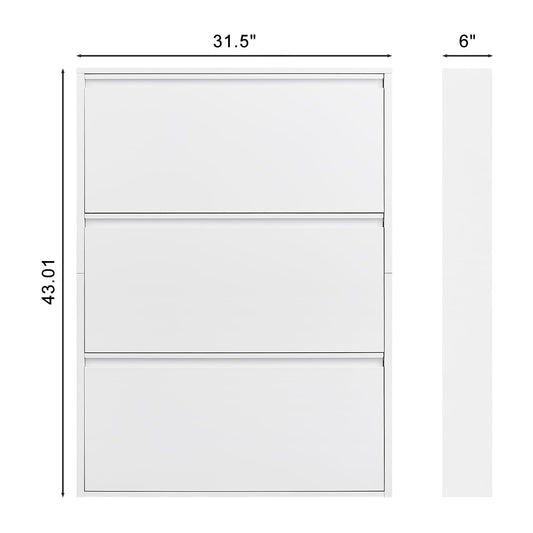GREATMEET Shoe Storage Cabinet with 3 Flip Drawers, Wall Mount Metal Shoe Organizer for Entryway, Flip Drawer Steel Shoe Rack Cabinet for Indoor Shoe Storage