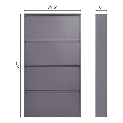 GREATMEET Shoe Storage Cabinet with 3 Flip Drawers, Wall Mount Metal Shoe Organizer for Entryway, Flip Drawer Steel Shoe Rack Cabinet for Indoor Shoe Storage