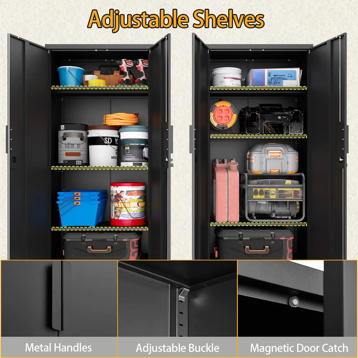 Greatmeet 6-Piece Garage Cabinet System, Heavy Duty Steel Storage Cabinet with Tall Lockers, Wall Cabinets & Rolling Carts