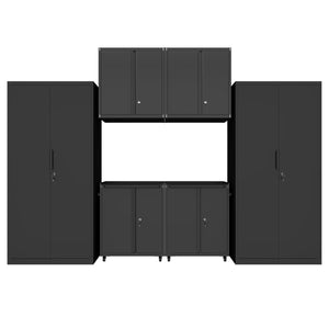 Greatmeet 6-Piece Garage Cabinet System, Heavy Duty Steel Storage Cabinet with Tall Lockers, Wall Cabinets & Rolling Carts