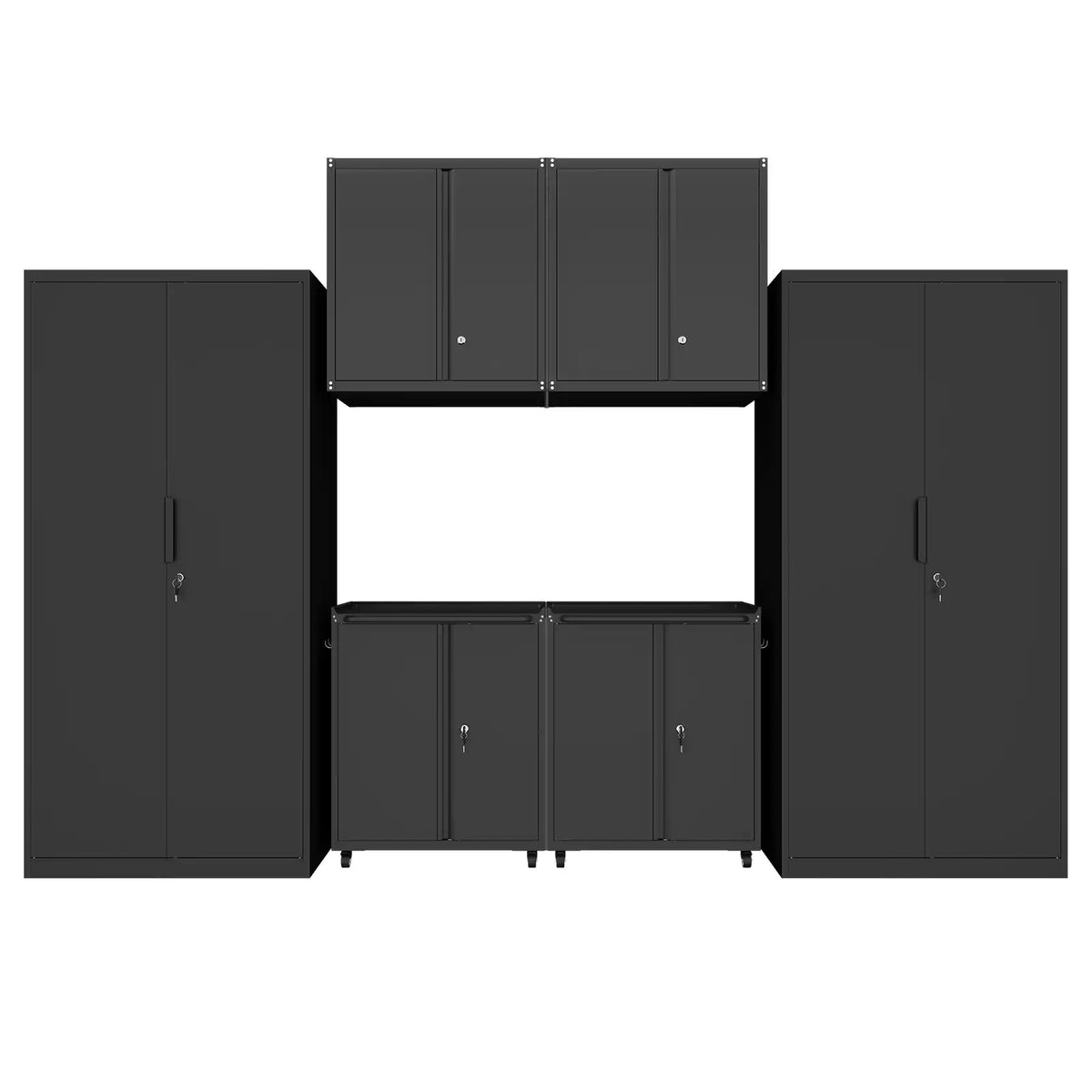 Greatmeet 6-Piece Garage Cabinet System, Heavy Duty Steel Storage Cabinet with Tall Lockers, Wall Cabinets & Rolling Carts
