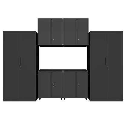 Greatmeet 6-Piece Garage Cabinet System, Heavy Duty Steel Storage Cabinet with Tall Lockers, Wall Cabinets & Rolling Carts