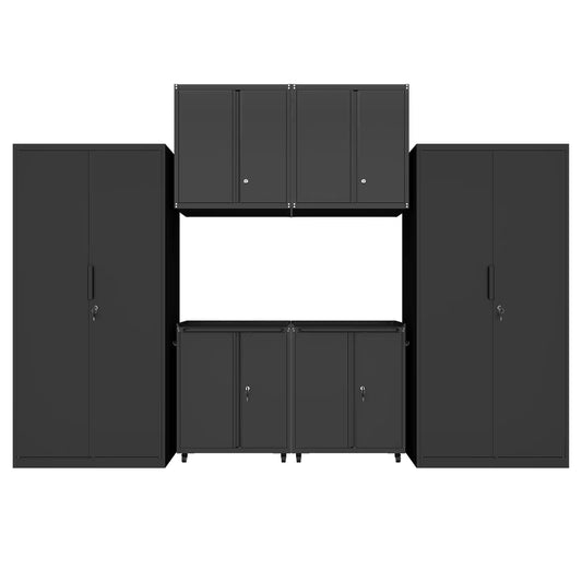Greatmeet 6-Piece Garage Cabinet System, Heavy Duty Steel Storage Cabinet with Tall Lockers, Wall Cabinets & Rolling Carts