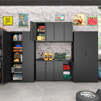Greatmeet 6-Piece Garage Cabinet System, Heavy Duty Steel Storage Cabinet with Tall Lockers, Wall Cabinets & Rolling Carts