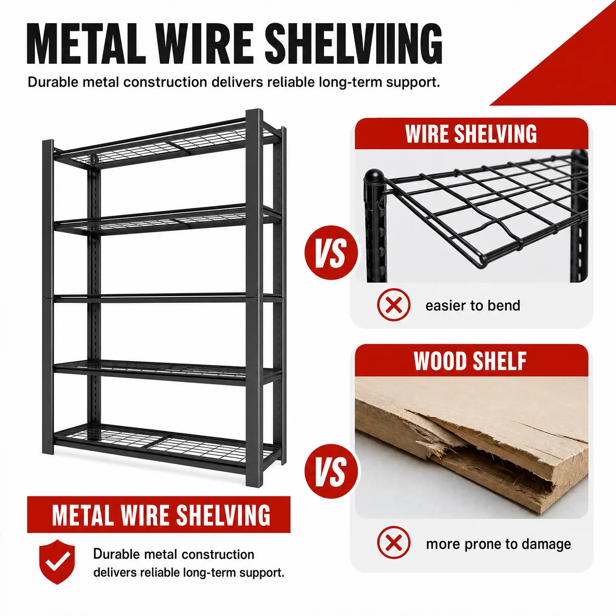 Greatmeet 60" W 5-Tier Heavy Duty Metal Wire Shelving, 3000LBS Capacity Industrial Storage Racks