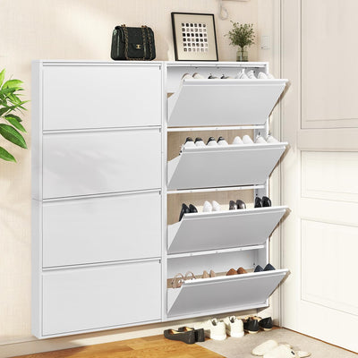 GREATMEET Shoe Storage Cabinet with 3 Flip Drawers, Wall Mount Metal Shoe Organizer for Entryway, Flip Drawer Steel Shoe Rack Cabinet for Indoor Shoe Storage