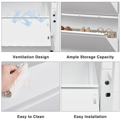 GREATMEET Shoe Storage Cabinet with 3 Flip Drawers, Wall Mount Metal Shoe Organizer for Entryway, Flip Drawer Steel Shoe Rack Cabinet for Indoor Shoe Storage