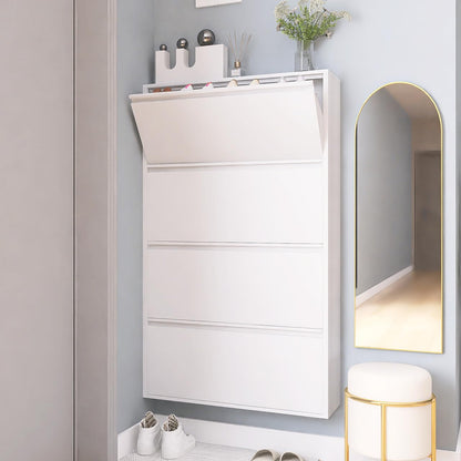 GREATMEET Shoe Storage Cabinet with 3 Flip Drawers, Wall Mount Metal Shoe Organizer for Entryway, Flip Drawer Steel Shoe Rack Cabinet for Indoor Shoe Storage