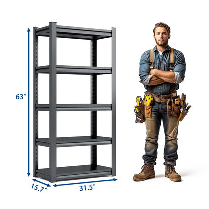 Greatmeet 63" H 5-Tier Heavy Duty Metal Shelving Unit, 2000 LBS Capacity Adjustable Steel Storage Shelf for Garage
