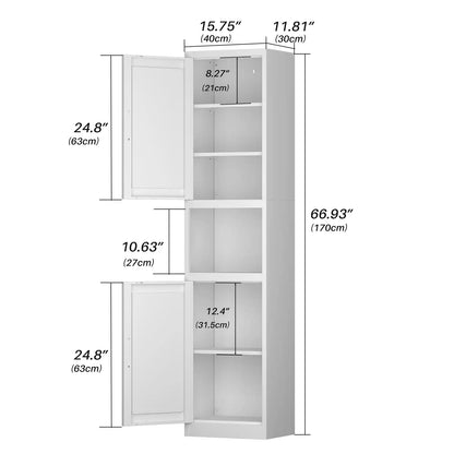 Greatmeet 67" Tall Slim Bathroom Cabinet, Narrow Cupboard Cabinet with Adjustable Shelves, Metal Freestanding Cabinet for Small Spaces, Bathroom, Kitchen, Laundry, Living Room