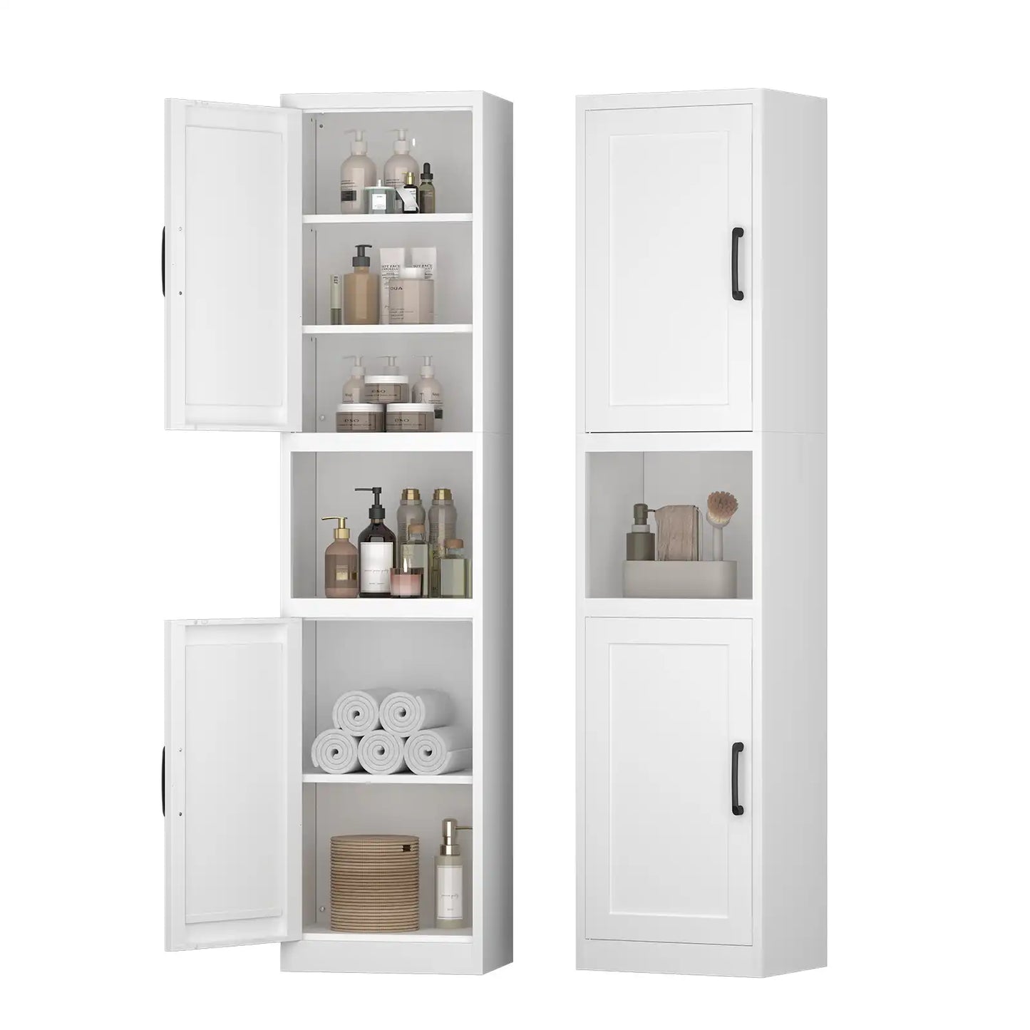 Greatmeet 67" Tall Slim Bathroom Cabinet, Narrow Cupboard Cabinet with Adjustable Shelves, Metal Freestanding Cabinet for Small Spaces, Bathroom, Kitchen, Laundry, Living Room