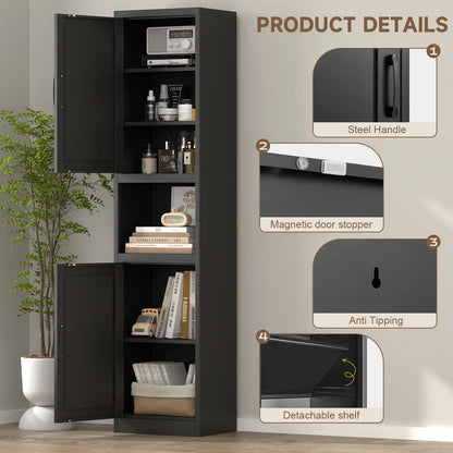 Greatmeet 67" Tall Slim Bathroom Cabinet, Narrow Cupboard Cabinet with Adjustable Shelves, Metal Freestanding Cabinet for Small Spaces, Bathroom, Kitchen, Laundry, Living Room