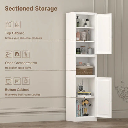 Greatmeet 67" Tall Slim Bathroom Cabinet, Narrow Cupboard Cabinet with Adjustable Shelves, Metal Freestanding Cabinet for Small Spaces, Bathroom, Kitchen, Laundry, Living Room