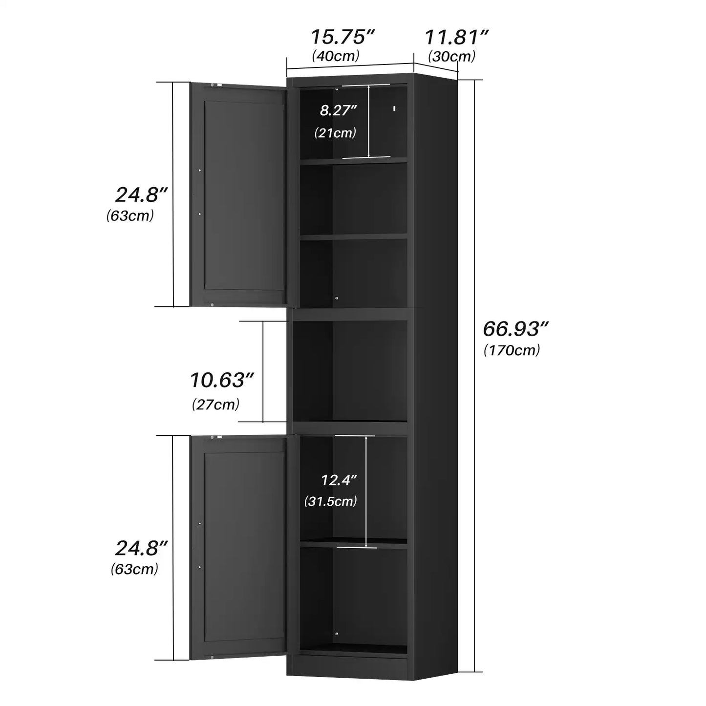 Greatmeet 67" Tall Slim Bathroom Cabinet, Narrow Cupboard Cabinet with Adjustable Shelves, Metal Freestanding Cabinet for Small Spaces, Bathroom, Kitchen, Laundry, Living Room
