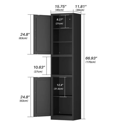 Greatmeet 67" Tall Slim Bathroom Cabinet, Narrow Cupboard Cabinet with Adjustable Shelves, Metal Freestanding Cabinet for Small Spaces, Bathroom, Kitchen, Laundry, Living Room