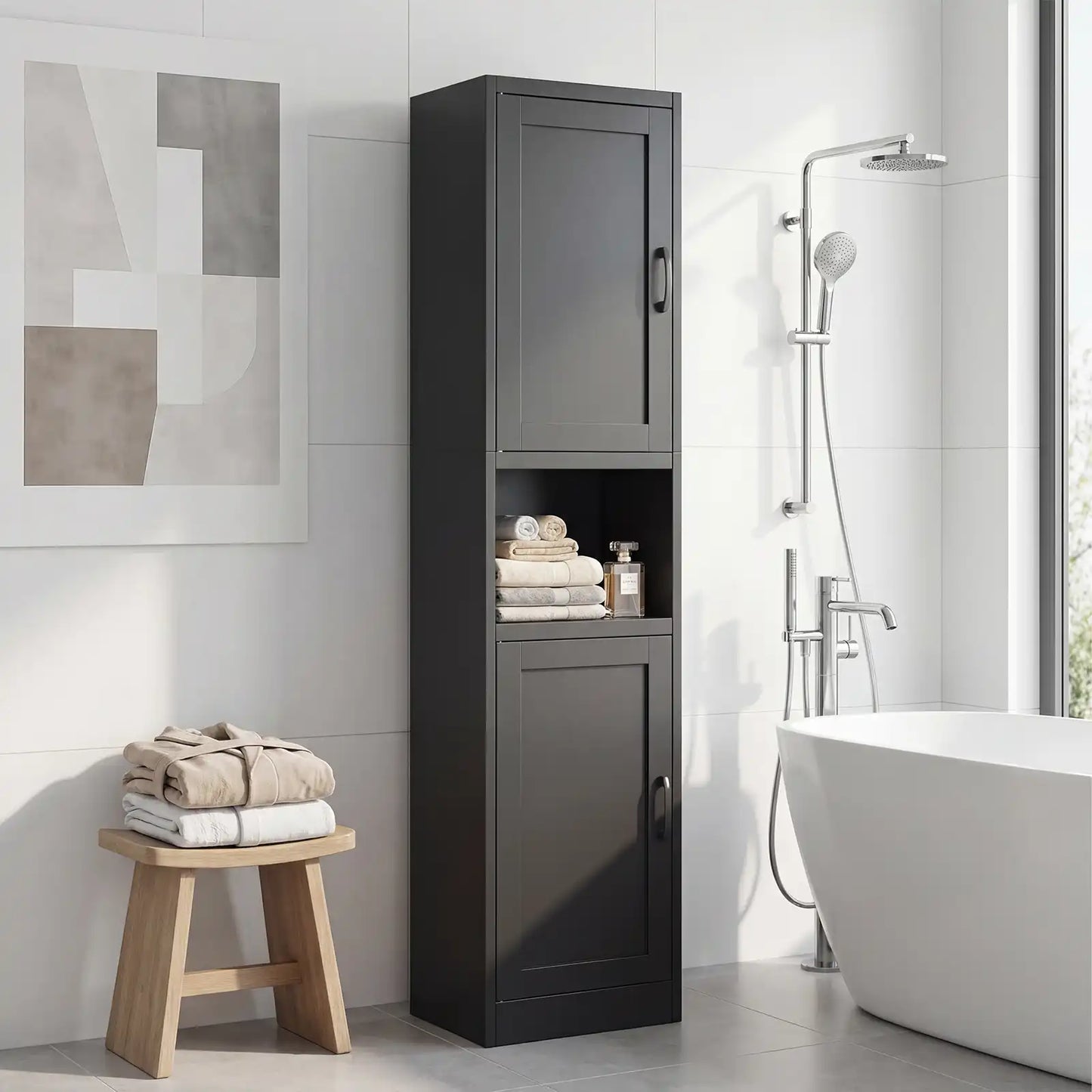 Greatmeet 67" Tall Slim Bathroom Cabinet, Narrow Cupboard Cabinet with Adjustable Shelves, Metal Freestanding Cabinet for Small Spaces, Bathroom, Kitchen, Laundry, Living Room