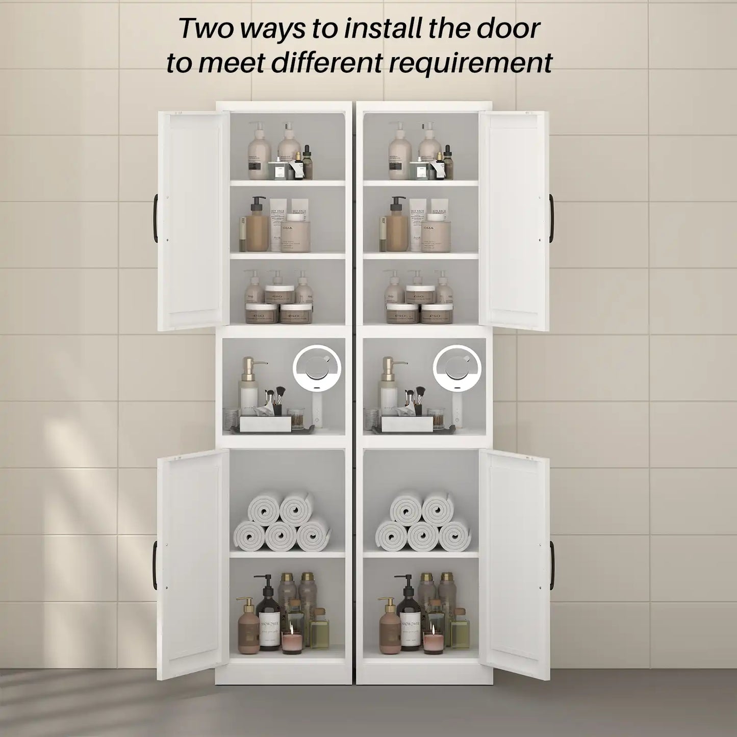 Greatmeet 67" Tall Slim Bathroom Cabinet, Narrow Cupboard Cabinet with Adjustable Shelves, Metal Freestanding Cabinet for Small Spaces, Bathroom, Kitchen, Laundry, Living Room
