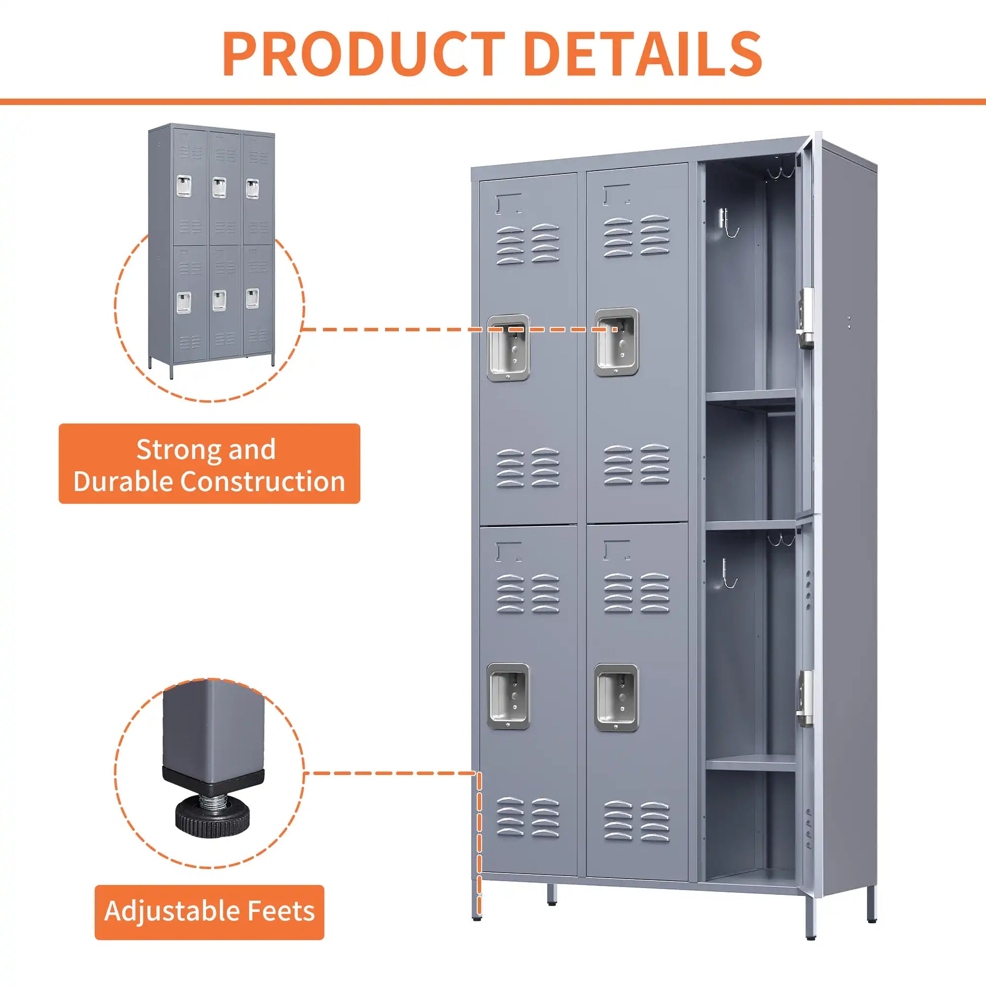 6 Doors Metal Storage Locker Cabinet Detail