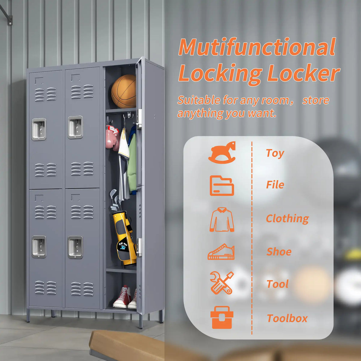 6 Doors Metal Storage Locker Cabinet Mutifunctional #grey