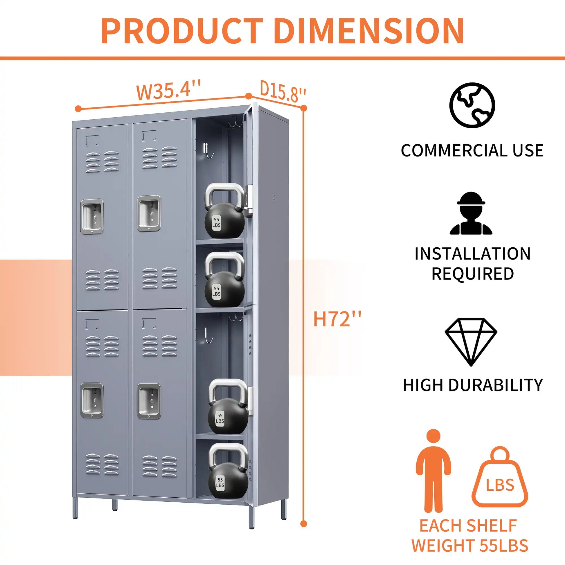 6 Doors Metal Storage Locker Cabinet Size