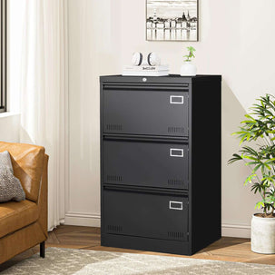 GREATMEET 2 Drawer Lateral File Cabinet,Metal Filing Cabinet with Lock,Locking Storage File Cabinet for Hanging Files,Office Lateral File Cabinets for Letter/Legal/F4/A4 Size,Black-2Drawer