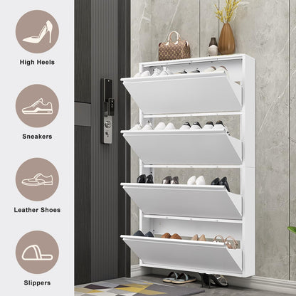 GREATMEET Shoe Storage Cabinet with 3 Flip Drawers, Wall Mount Metal Shoe Organizer for Entryway, Flip Drawer Steel Shoe Rack Cabinet for Indoor Shoe Storage