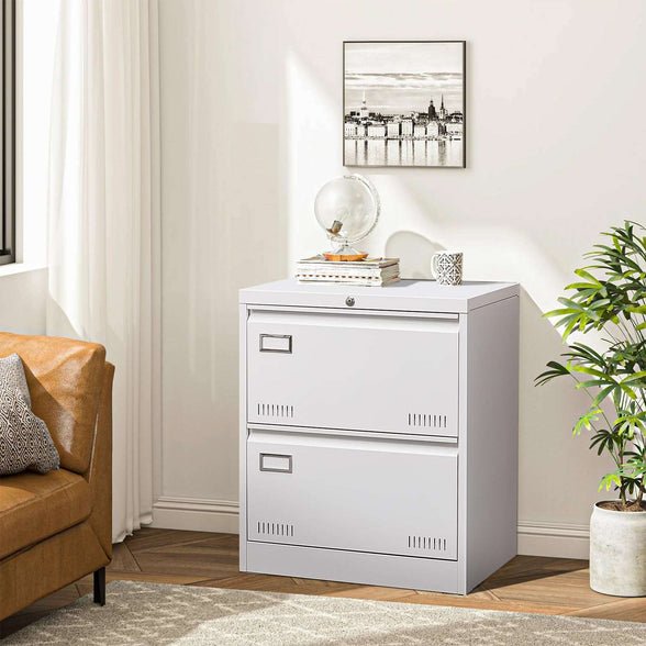 GREATMEET 2 Drawer Lateral File Cabinet,Metal Filing Cabinet with Lock,Locking Storage File Cabinet for Hanging Files,Office Lateral File Cabinets for Letter/Legal/F4/A4 Size,Black-2Drawer