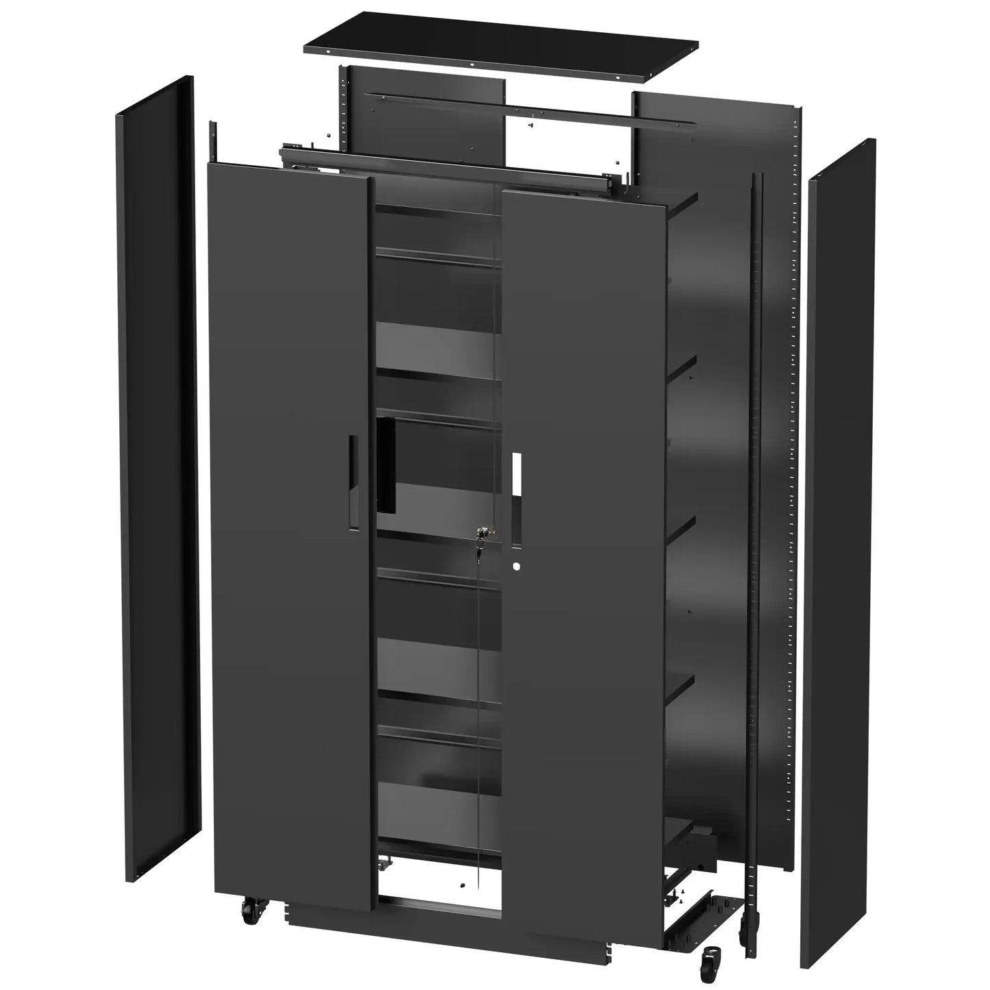 Greatmeet 71" H Metal Garage Storage Cabinet with Wheels and Lock, Heavy Duty Rolling Tool Cabinet with 4 Adjustable Shelves (180 lbs Each), 3 Point Locking Security for Garage, Workshop, Office, Black