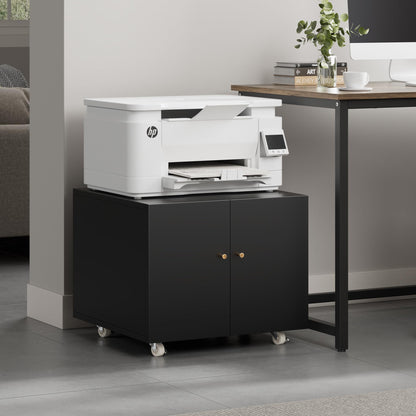 GREATMEET Metal Printer Stand with Storage Mobile Printer Tables for Small Spaces with Door Adjustable Shelf White File Cabinet on Wheels for Home Office