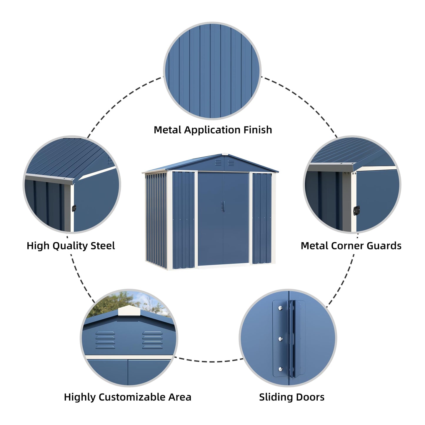 GREATMEET Outdoor Shed Storage, Garden Metal Shed for Yard, Metal Shed with Sliding Door & Lock