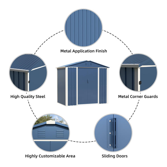GREATMEET Outdoor Shed Storage, Garden Metal Shed for Yard, Metal Shed with Sliding Door & Lock