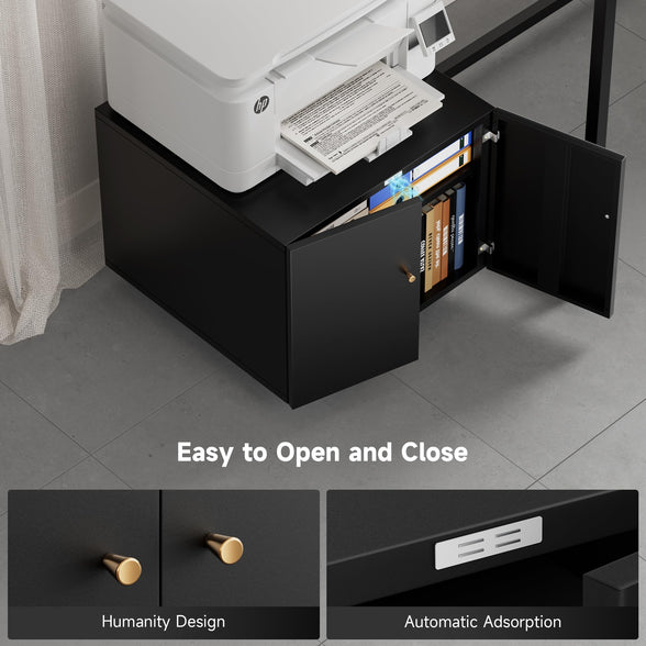GREATMEET Metal Printer Stand with Storage Mobile Printer Tables for Small Spaces with Door Adjustable Shelf White File Cabinet on Wheels for Home Office