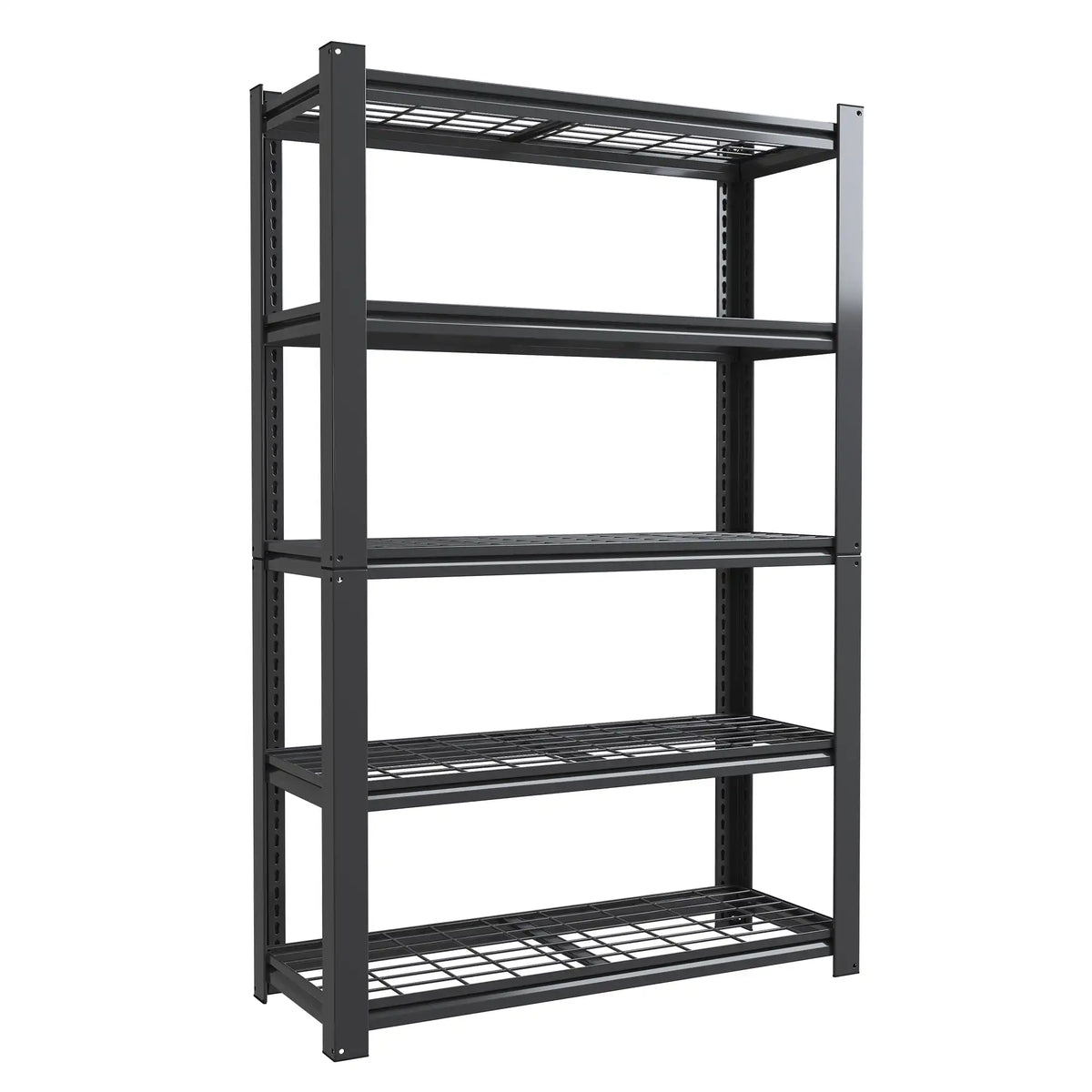 A 72-inch 5-tier heavy-duty steel wire shelving unit providing 2000 lbs capacity for garage storage.
