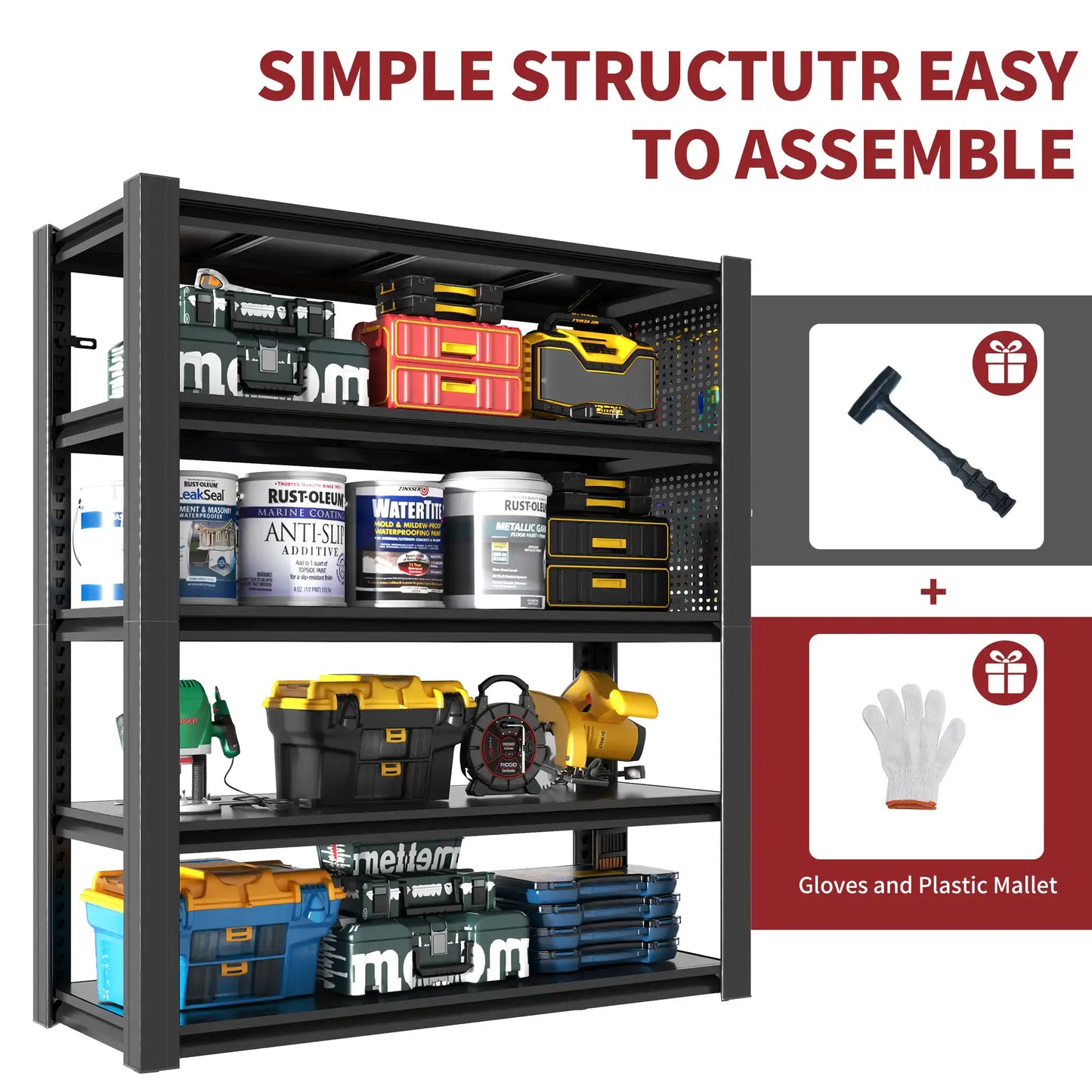 Greatmeet 72" H 5-Tier Adjustable Heavy Duty Shelving Unit with Pegboard, 2000 Lbs Capacity Industrial Storage Rack for Garage, Warehouse, Office, Kitchen, 23.6"D x 47.2"W x 72"H