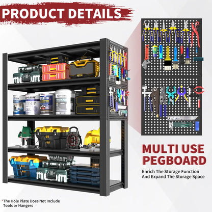 Greatmeet 72" H 5-Tier Adjustable Heavy Duty Shelving Unit with Pegboard, 2000 Lbs Capacity Industrial Storage Rack for Garage, Warehouse, Office, Kitchen, 23.6"D x 47.2"W x 72"H