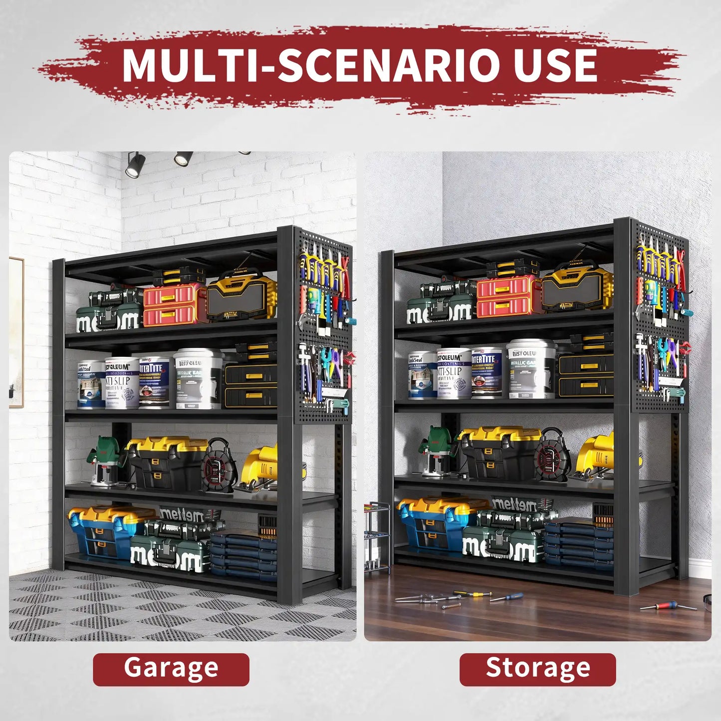 Greatmeet 72" H 5-Tier Adjustable Heavy Duty Shelving Unit with Pegboard, 2000 Lbs Capacity Industrial Storage Rack for Garage, Warehouse, Office, Kitchen, 23.6"D x 47.2"W x 72"H